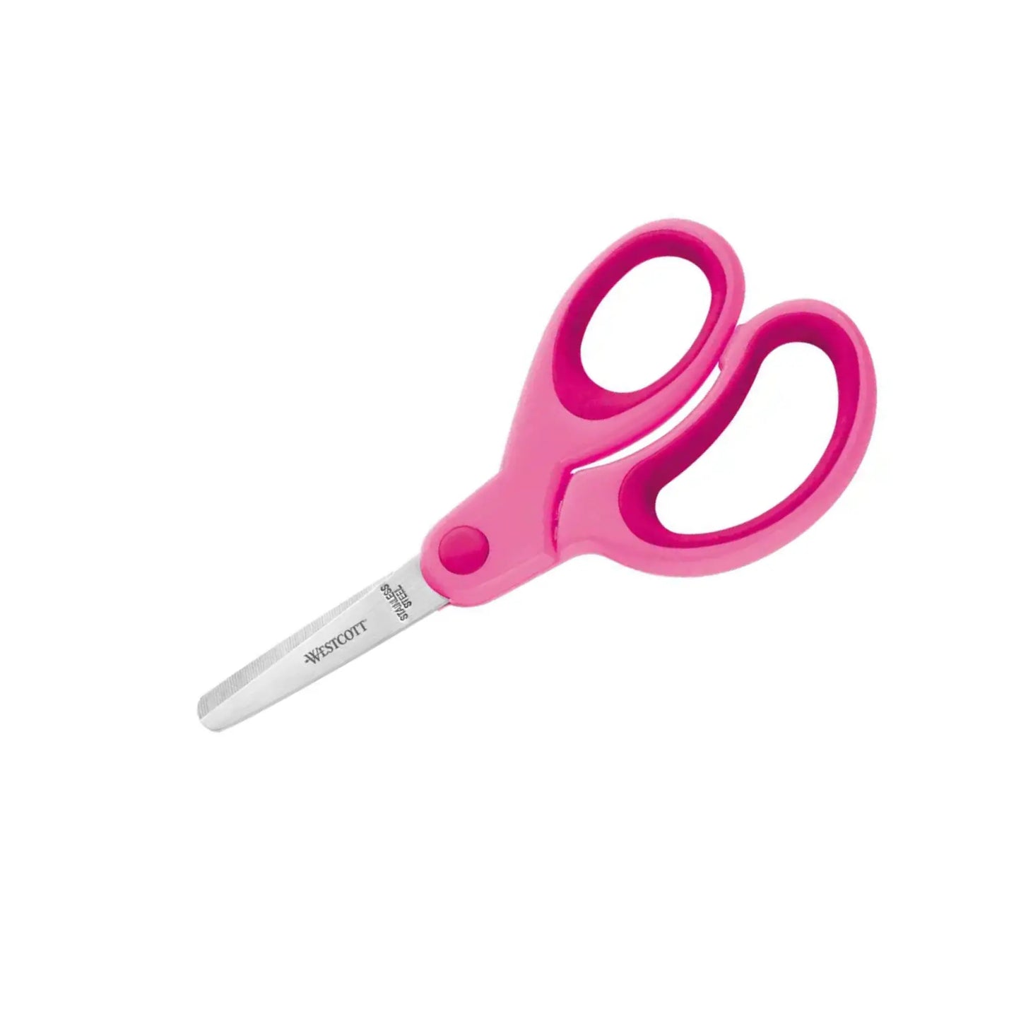 Pink scissors with a visible brand logo on a white background