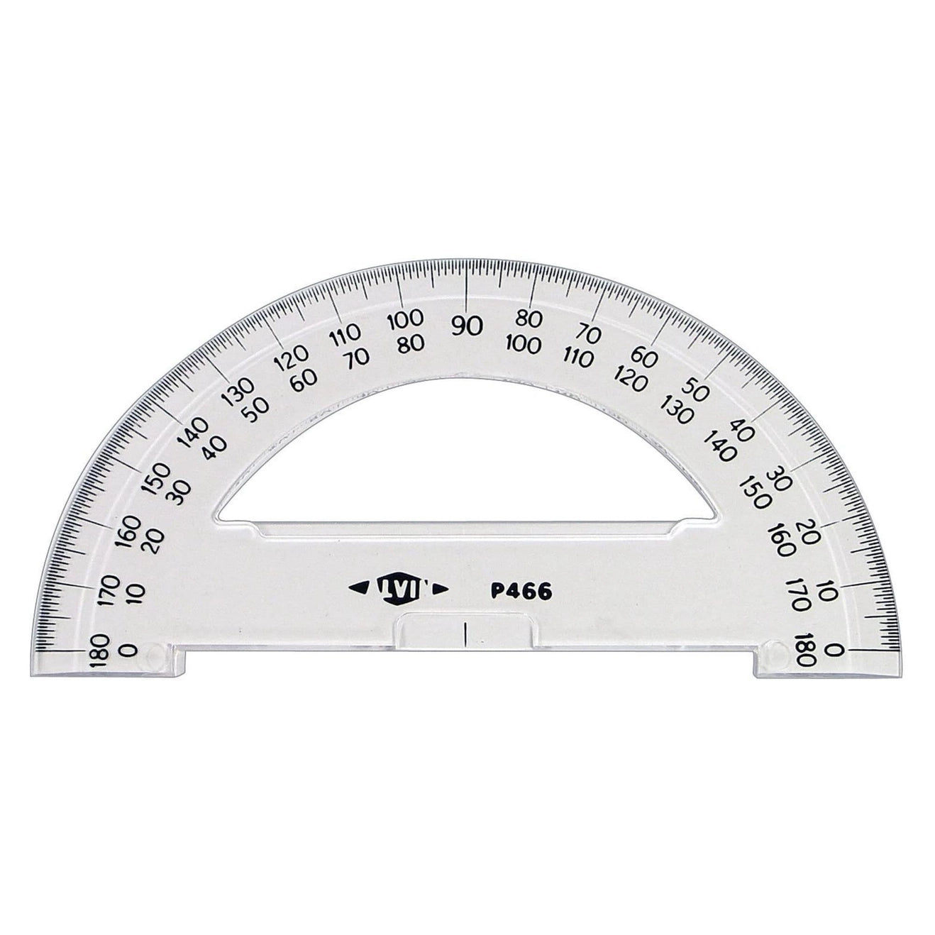 Clear protractor with measurement scale on a white background