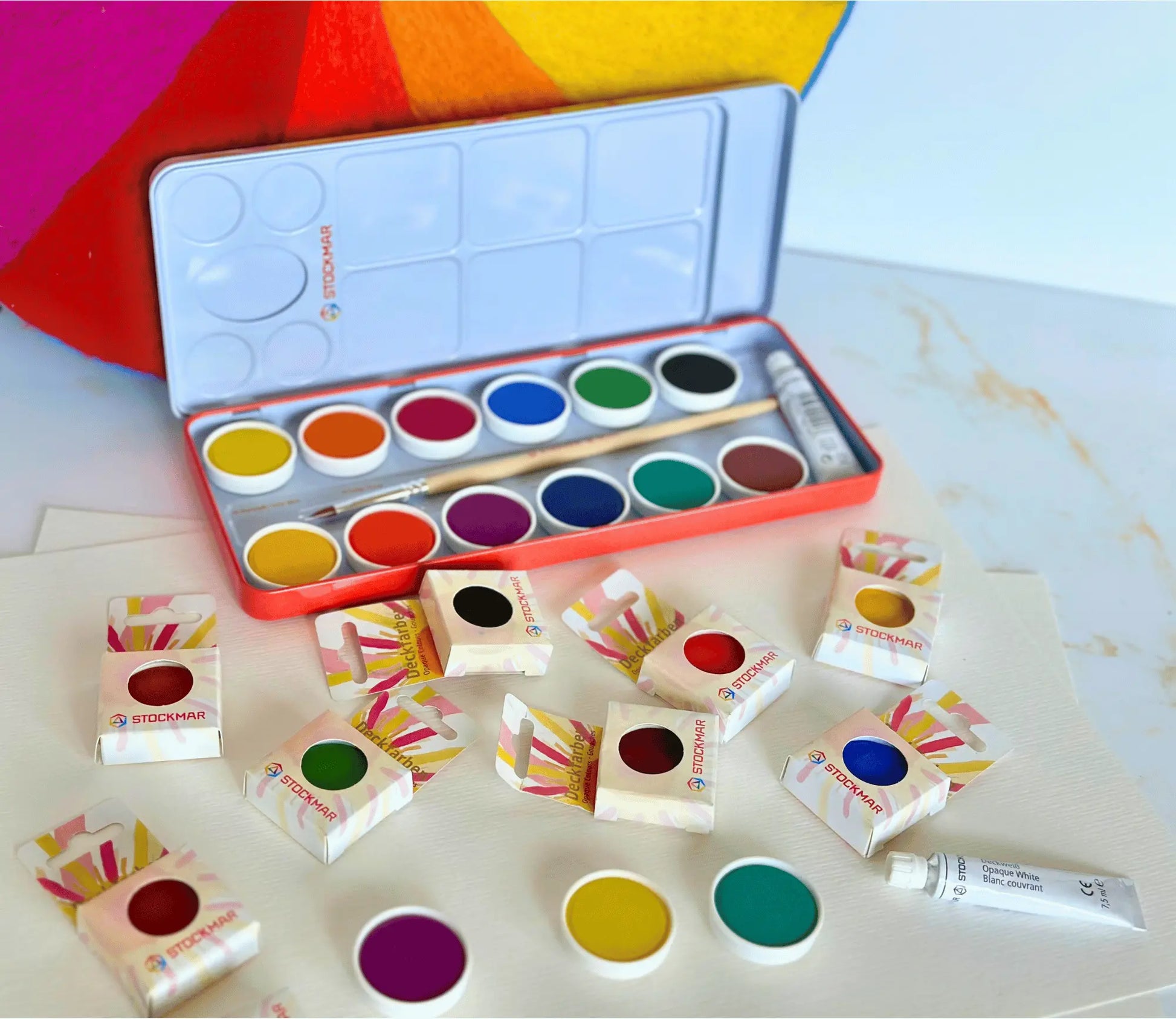 Stockmar Opaque Paint 12 Colors with Palette, brush - Alder & Alouette