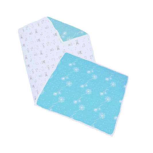 Aqua Dandelion & Puppy Bamboo Muslin Blanket Quilt | Alder & Alouette
