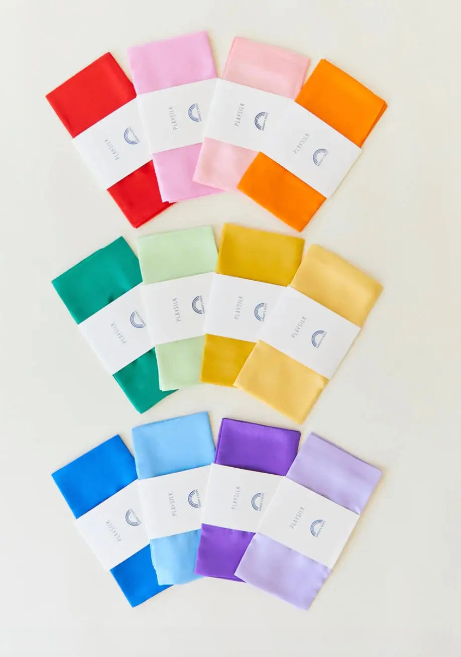 Sarah's Silks Solid Color Playsilks in Multiple Colors on a White Background