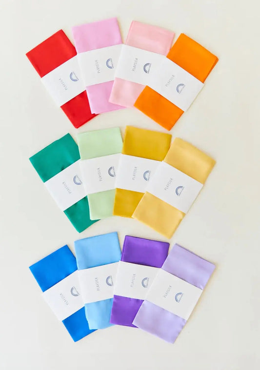 Sarah's Silks Solid Color Playsilks in Multiple Colors on a White Background
