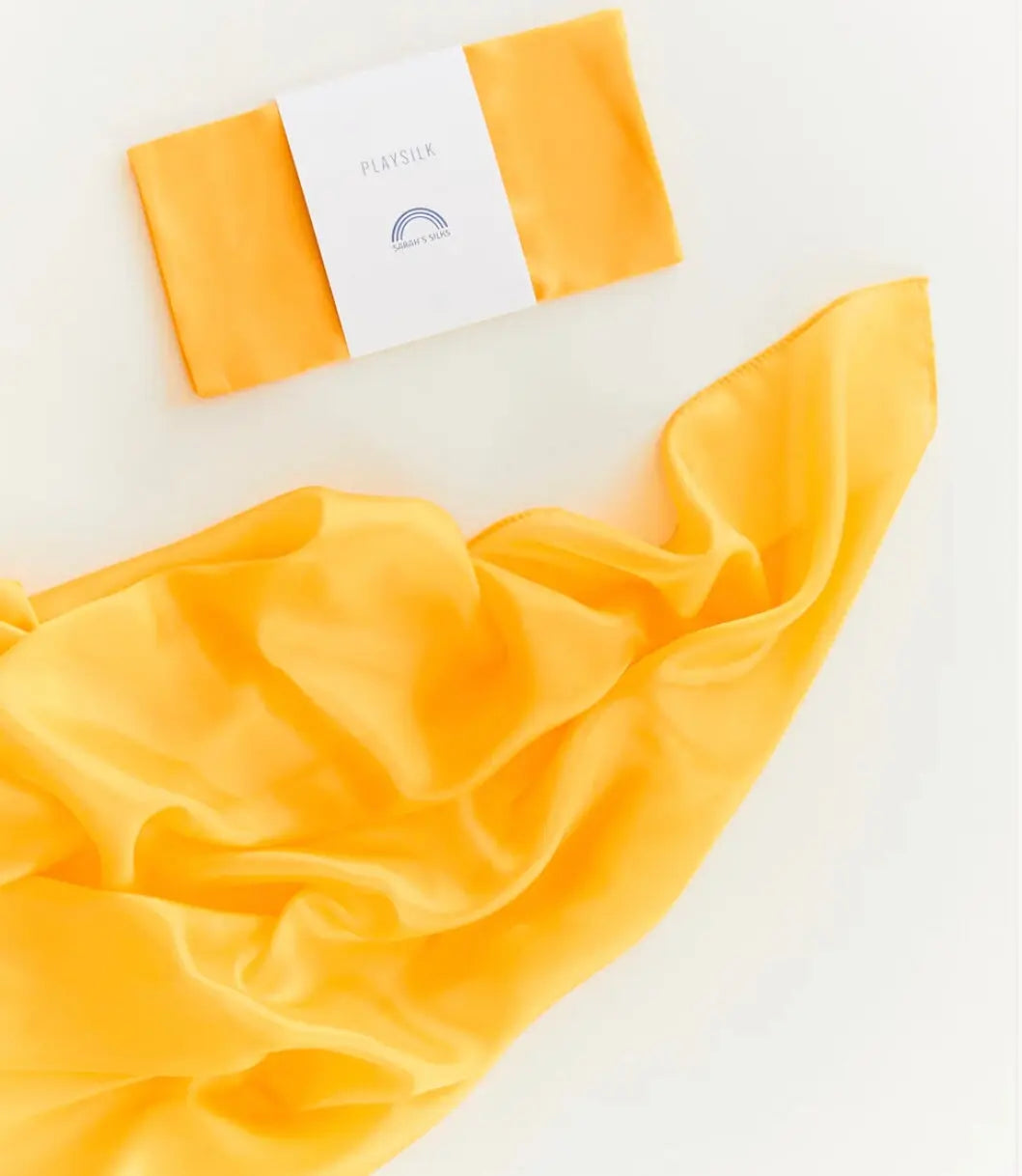 Sarah's Silks Playsilk in Golden Yellow on White Background