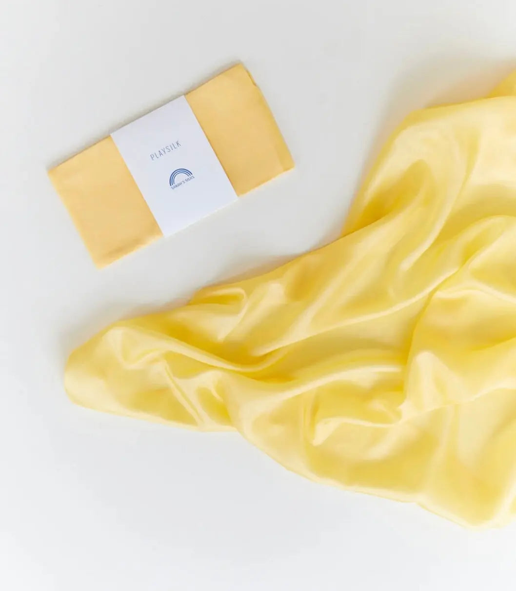 Sarah's Silks Playsilk in Sunshine Yellow on White Background