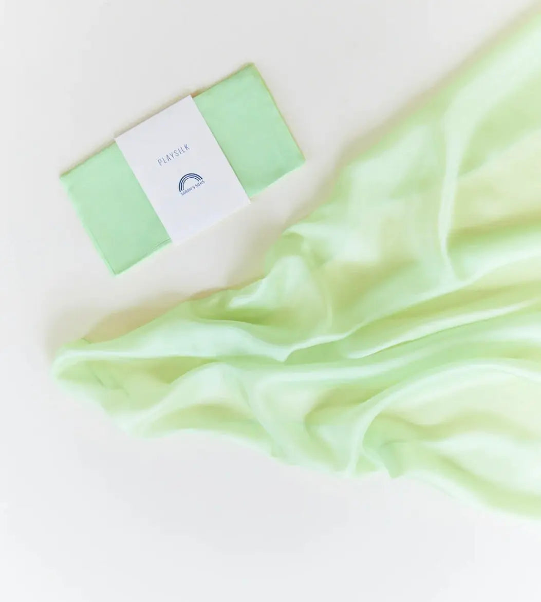 Sarah's Silks Playsilk in Lime Green on White Background