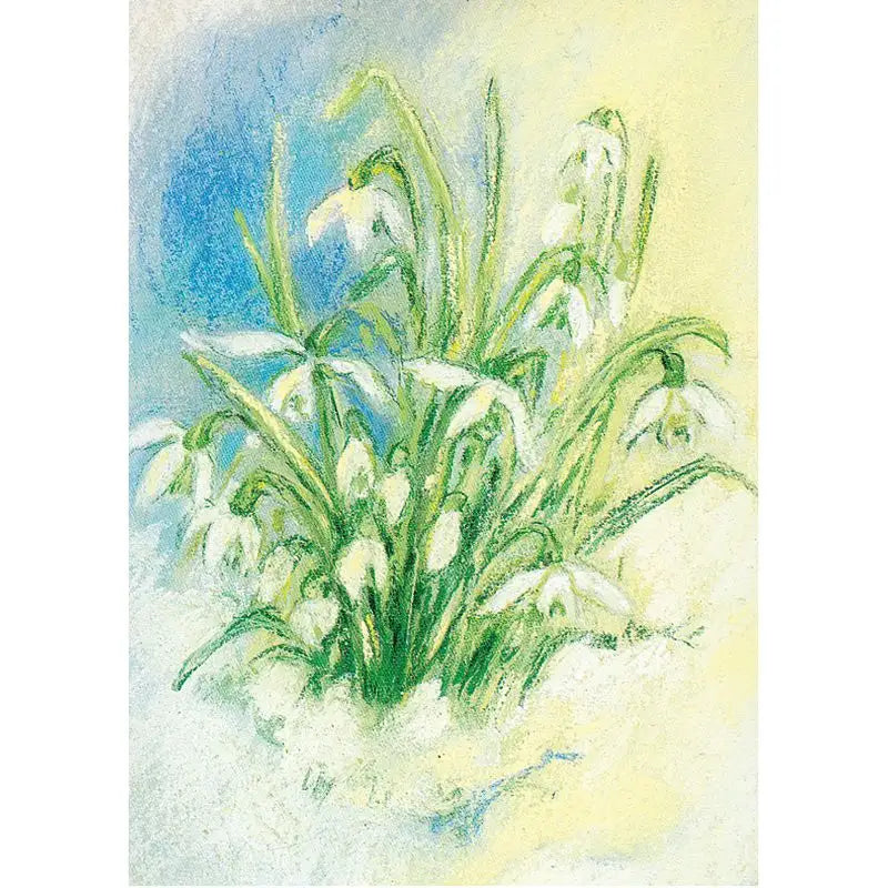 Artistic depiction of snowdrops with a watercolor background