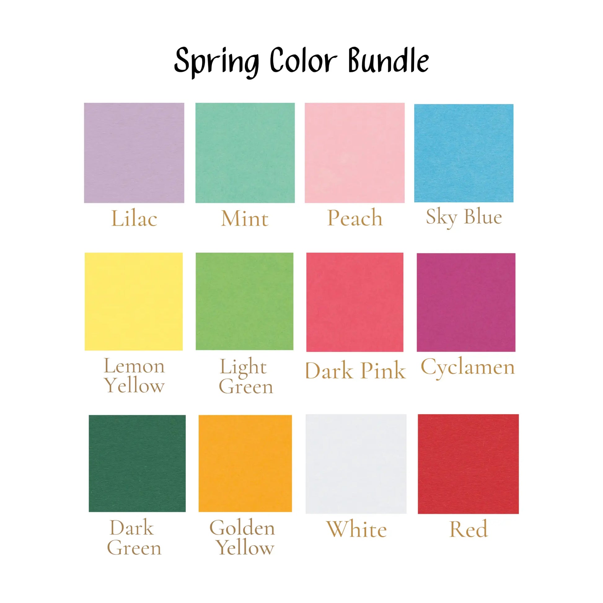 Color swatches labeled with names for a 'Spring Color Bundle' on a white background.