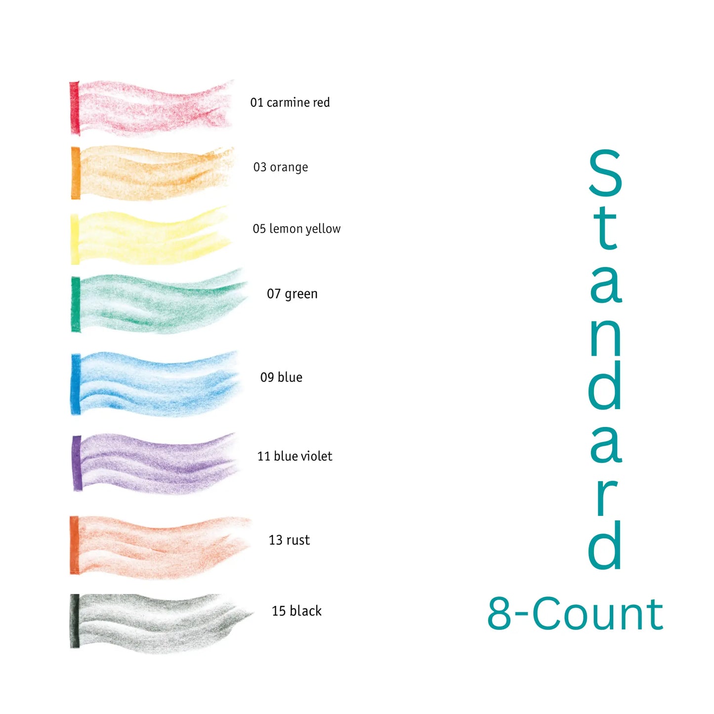 Color swatches with names on a white background, labeled 'Standard 8-Count'.