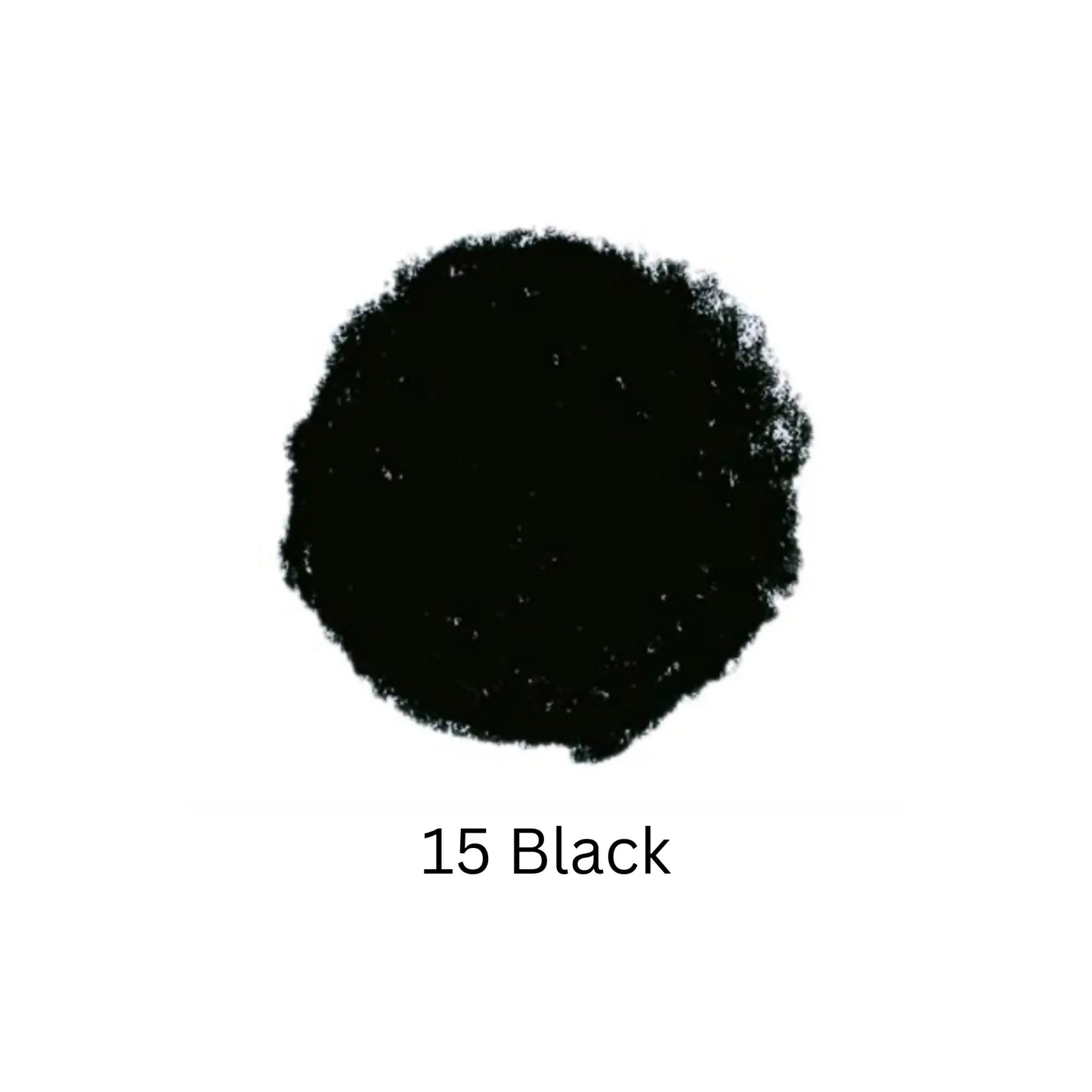 Black color swatch with the code '15 Black' on a white background
