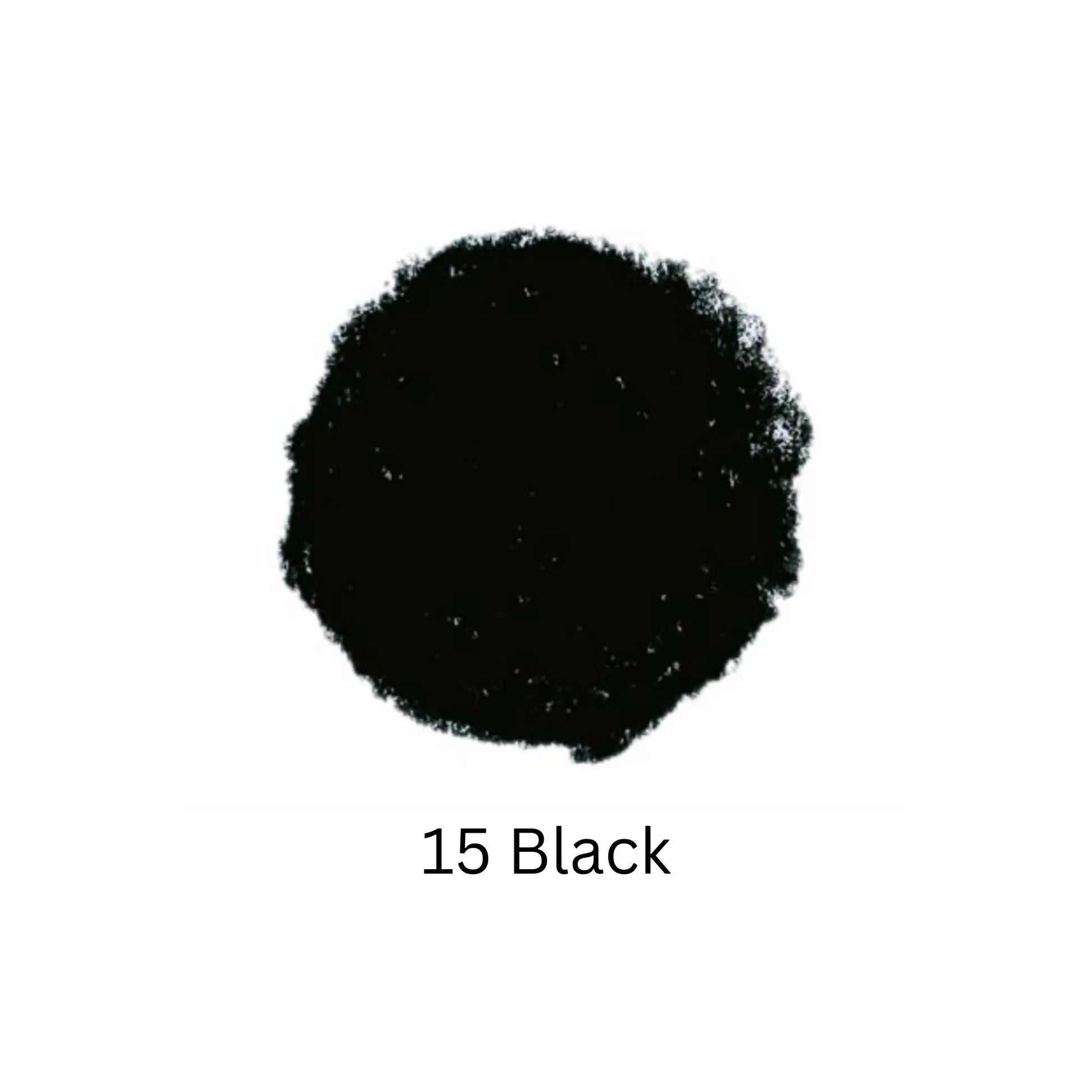 Black color swatch with the code '15 Black' on a white background