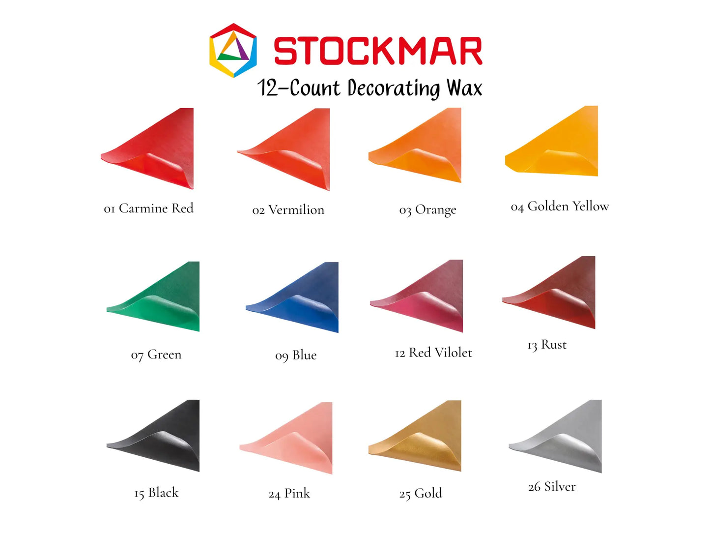 12-count candle decorating wax color chart with wax color swatches