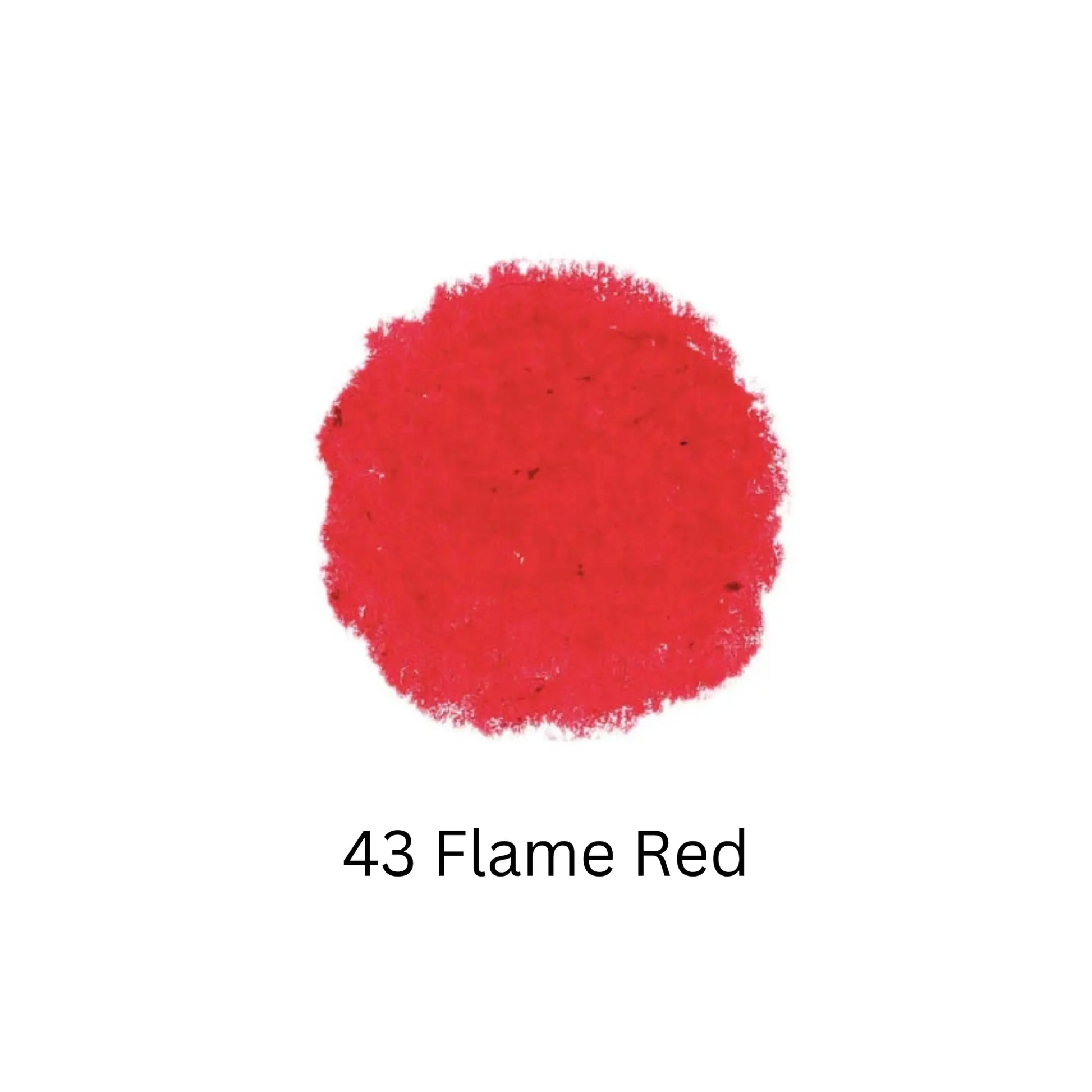 Red color swatch labeled '43 Flame Red' on a white background
