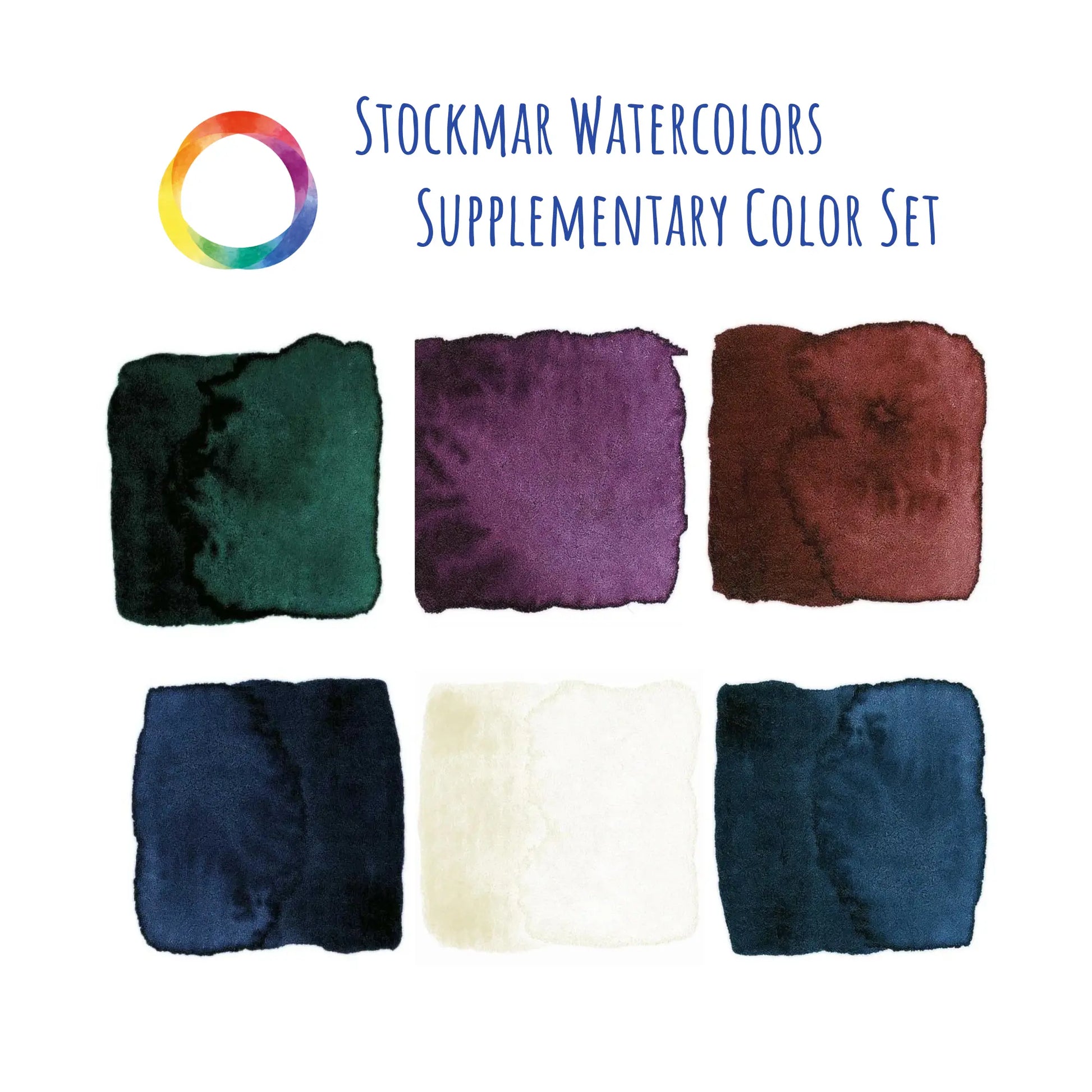 Set of Stockmar Watercolors with color swatches on a white background