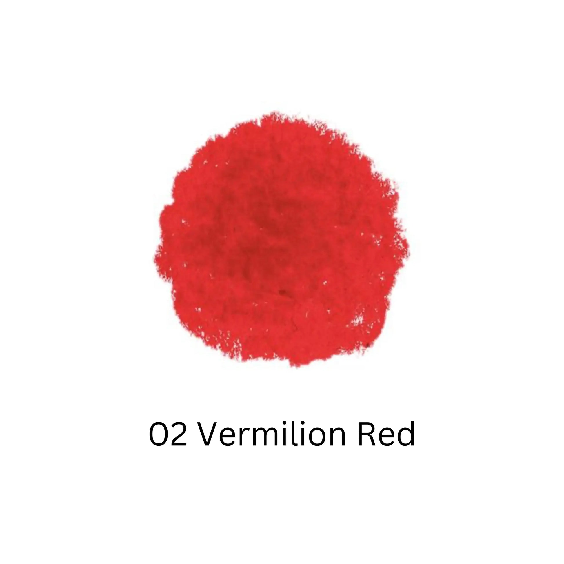 Red color swatch labeled '02 Vermilion Red' on a white background
