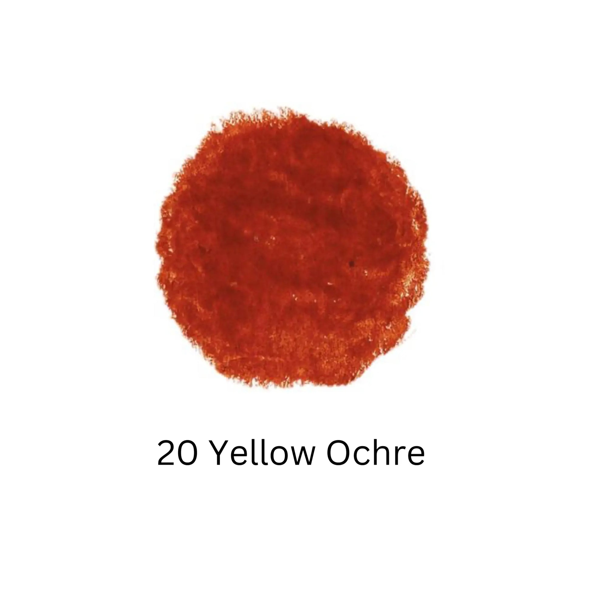 Spherical sample of yellow ochre color swatch on a white background