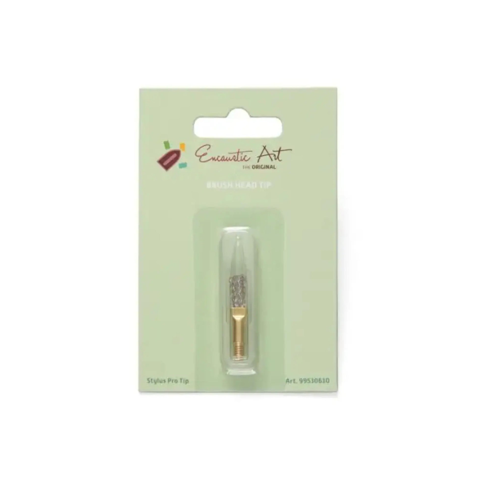 Encaustic wax art stylus pro metal brush tip in retail packaging with mint background
