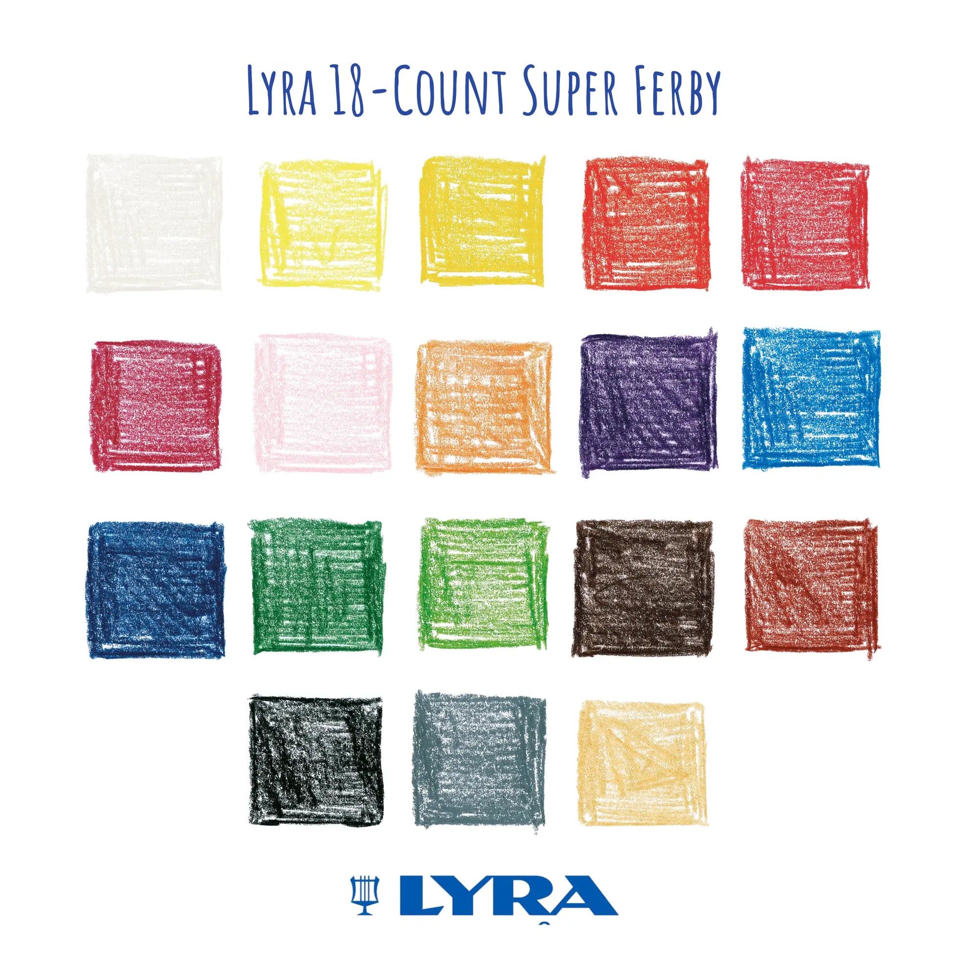 Lyra 18-count Super Ferby crayon swatches on a white background