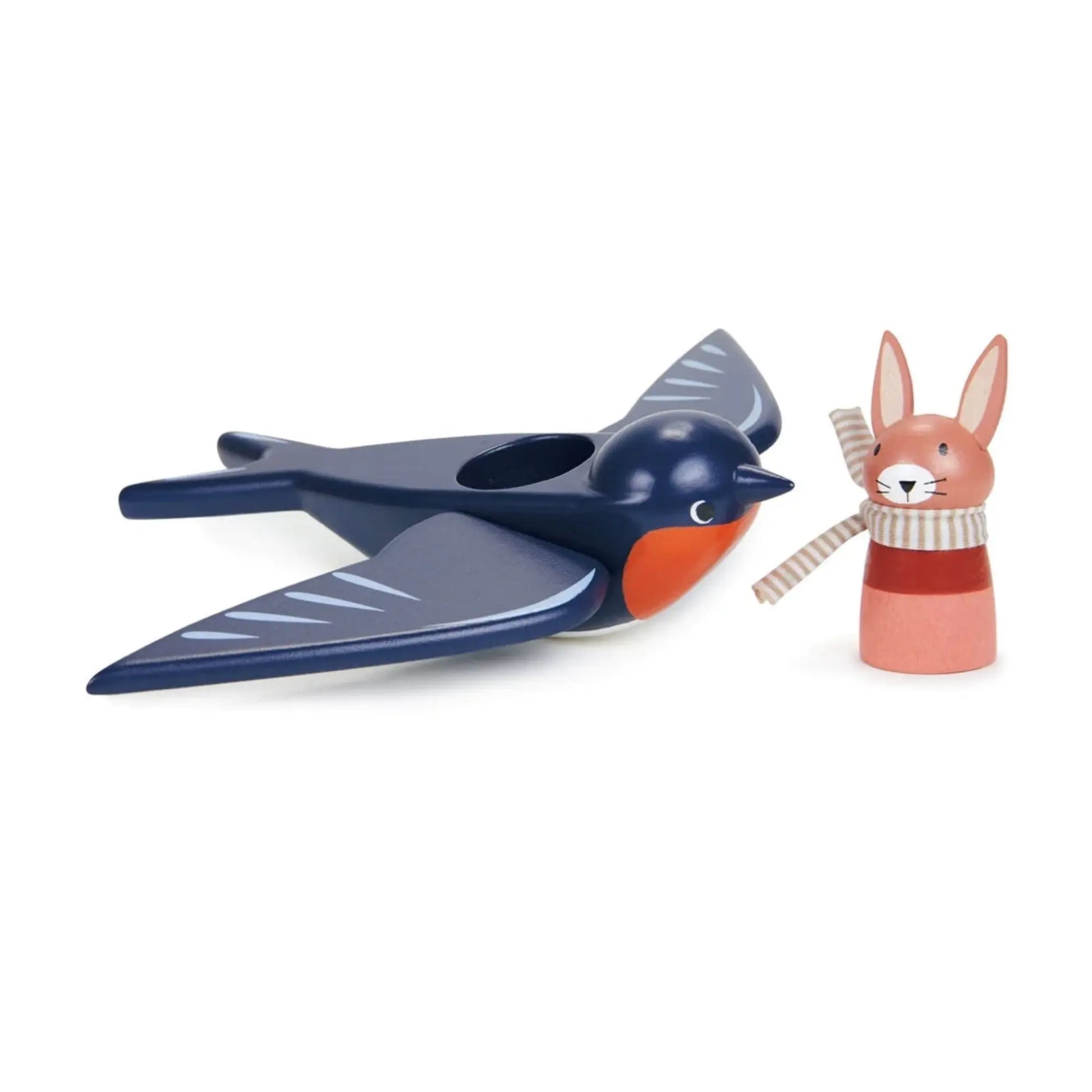 Toy bird and toy rabbit on a white background