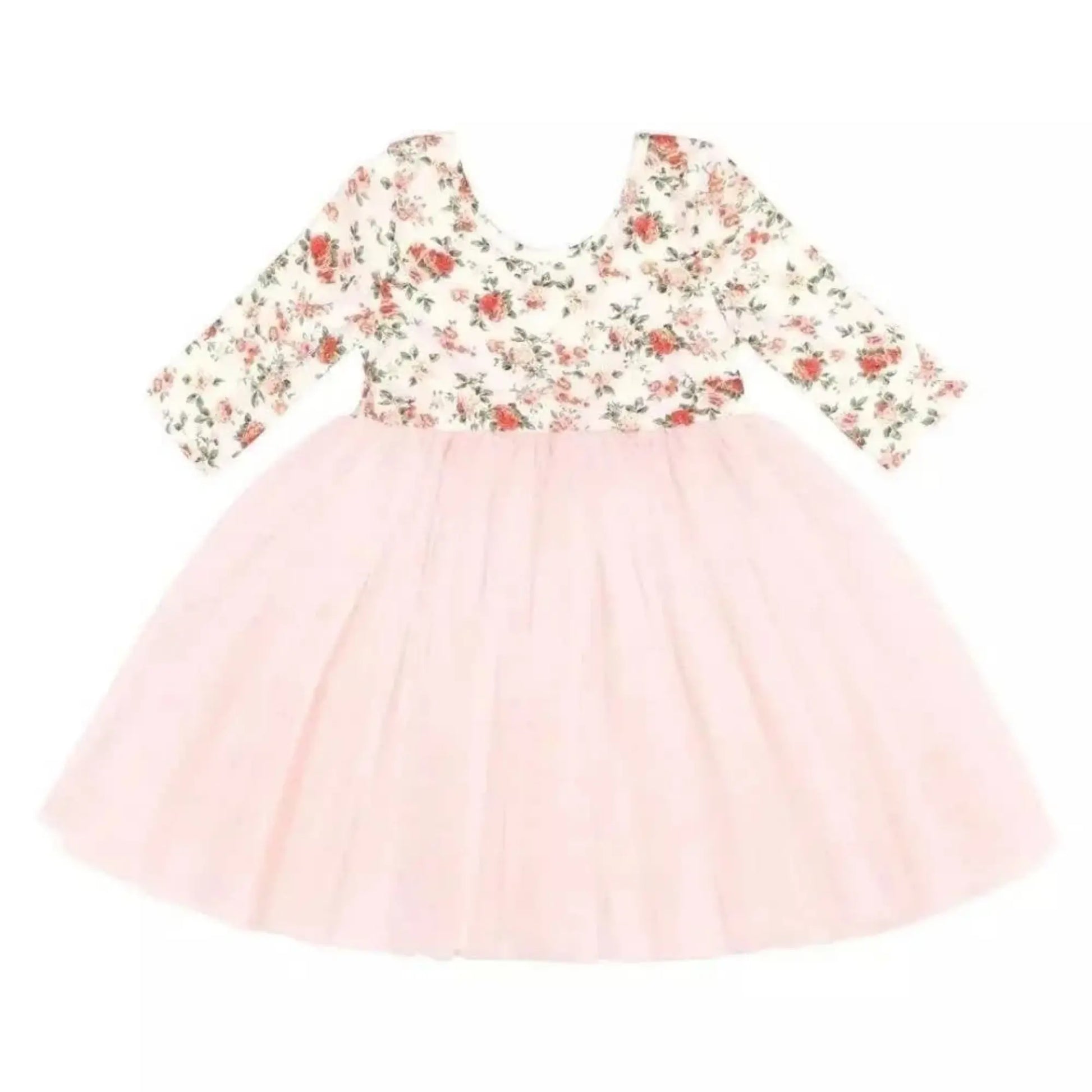 Pink Cotton & Tulle Party Dress for Toddlers – Long Sleeve Twirl Dress