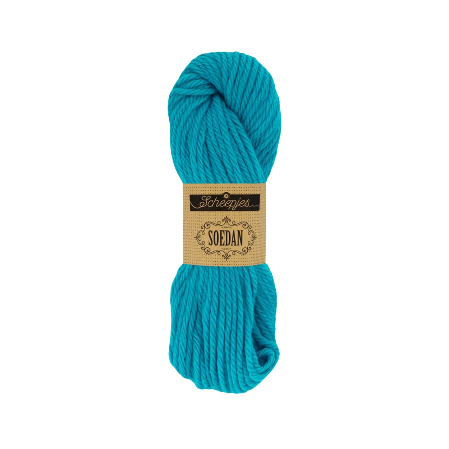 Turquoise Scheepjes Soedan wool yarn for knitting, crochet, felting, weaving, and natural crafts.
