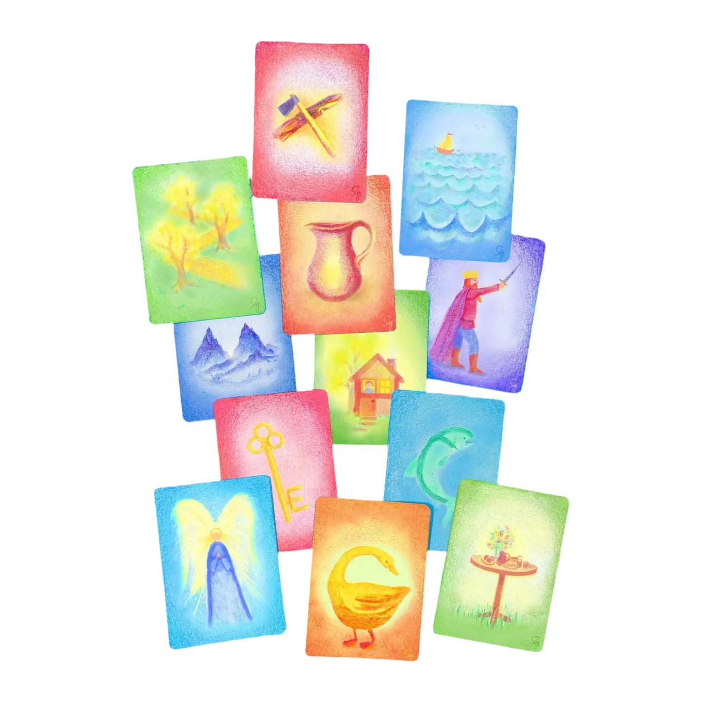 Waldorf Fairy Tale illustrations as letters for alphabet cards on a white background