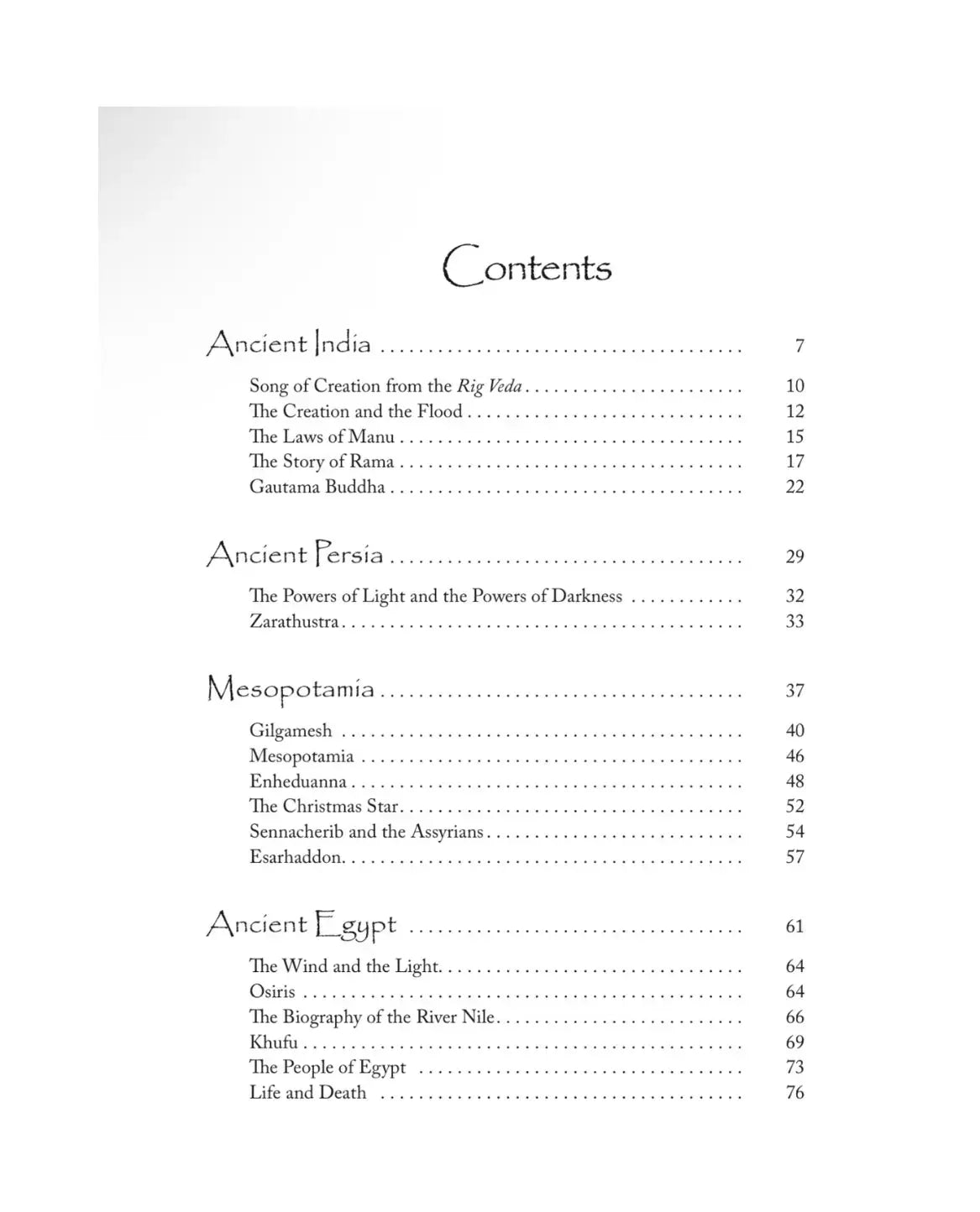 Table of contents page with chapter titles and page numbers on a white background