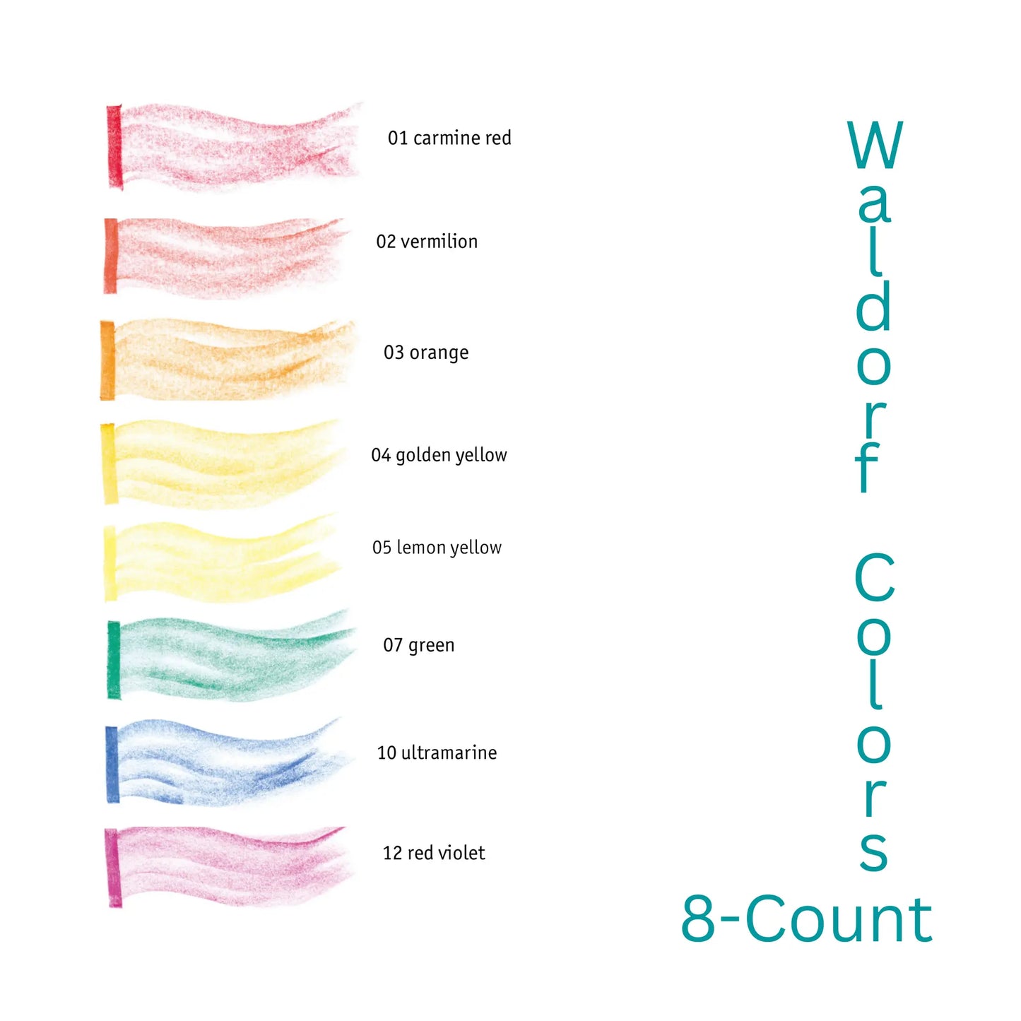 Color swatches labeled with names and numbers on a white background