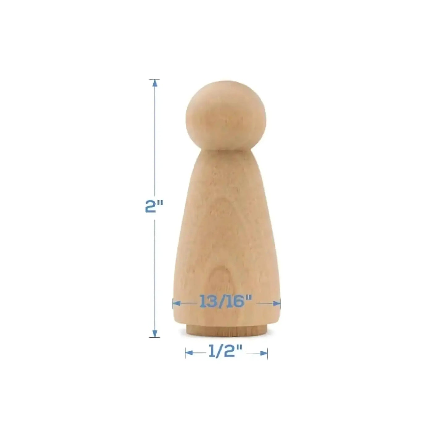 Wooden peg with measurements on a white background