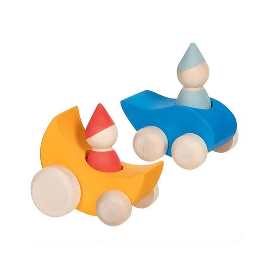 Wooden Gnome Cars - Droplet & Moon Ride  by Goki Evolution