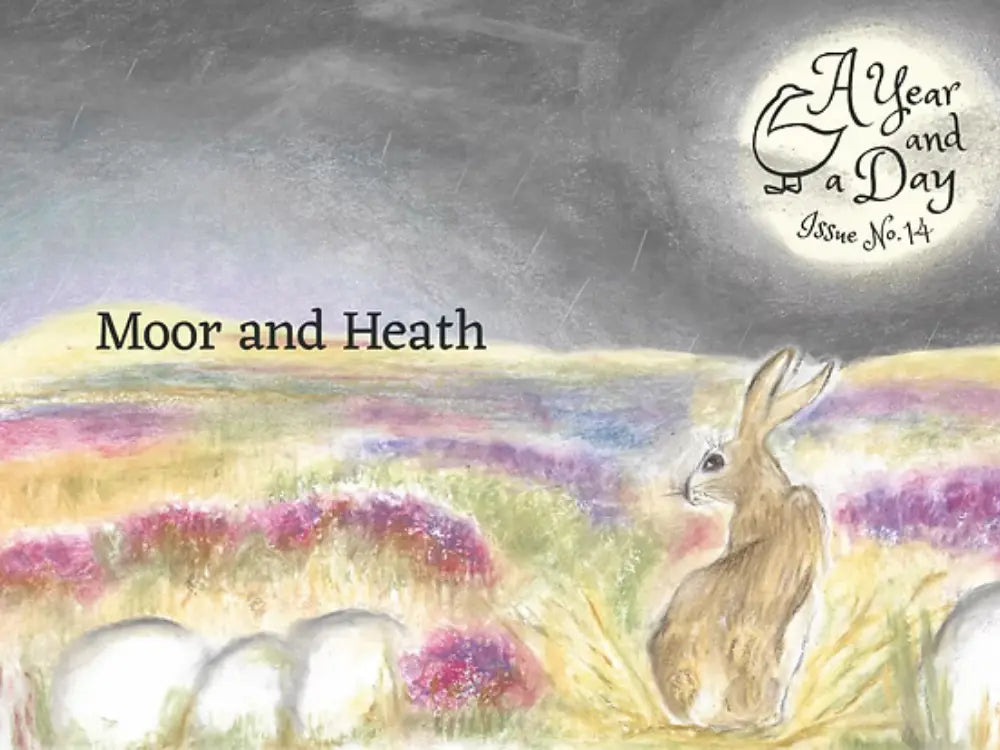 Illustration of a rabbit in a field with 'A Year and a Day' and 'Moor and Heath' text.