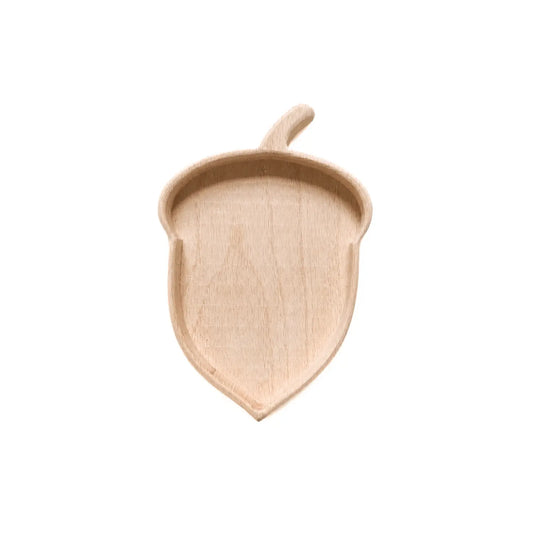 Acorn-shaped solid beech wood nature table tray shown empty on a clean white background.