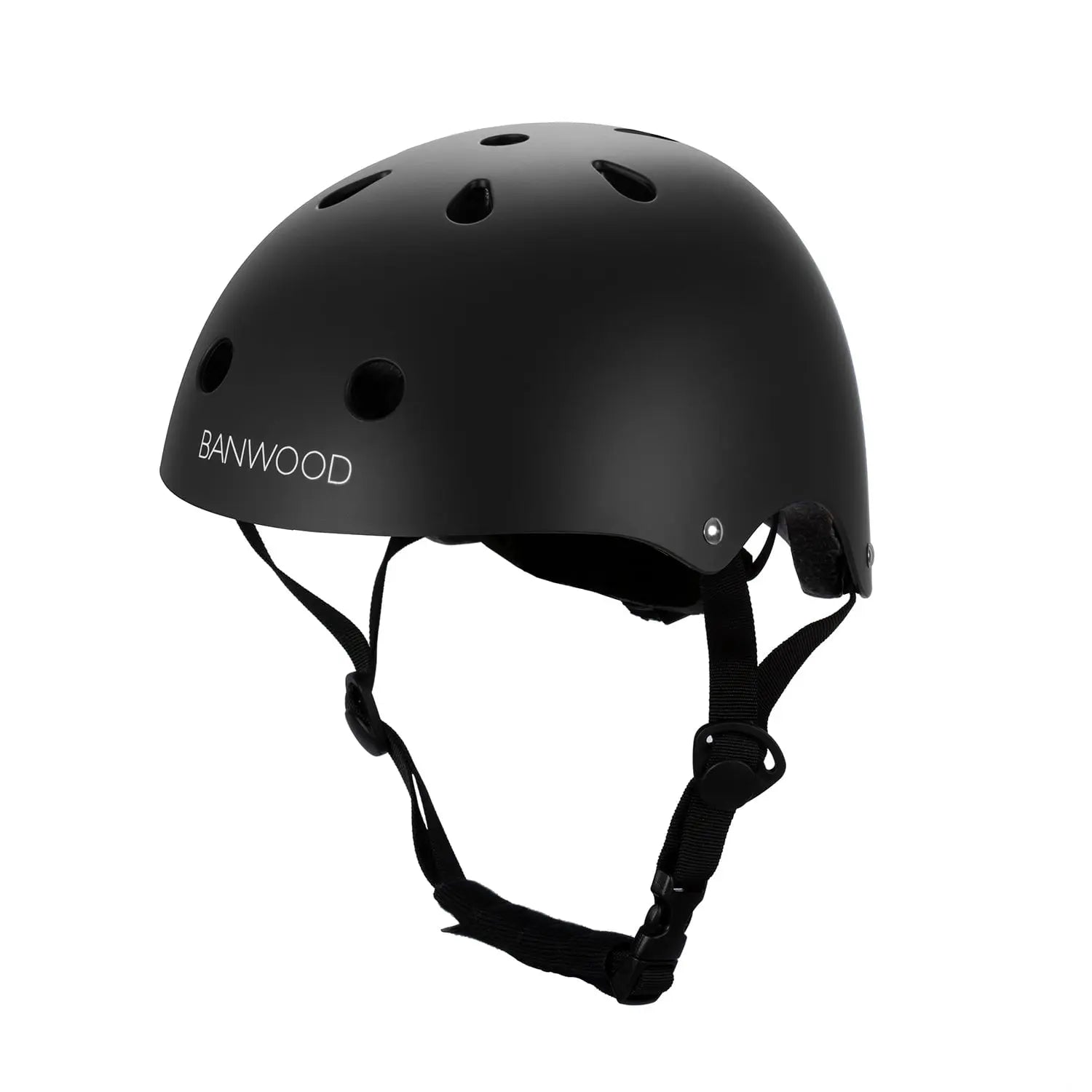 Black helmet with 'Banwood' branding on a white background