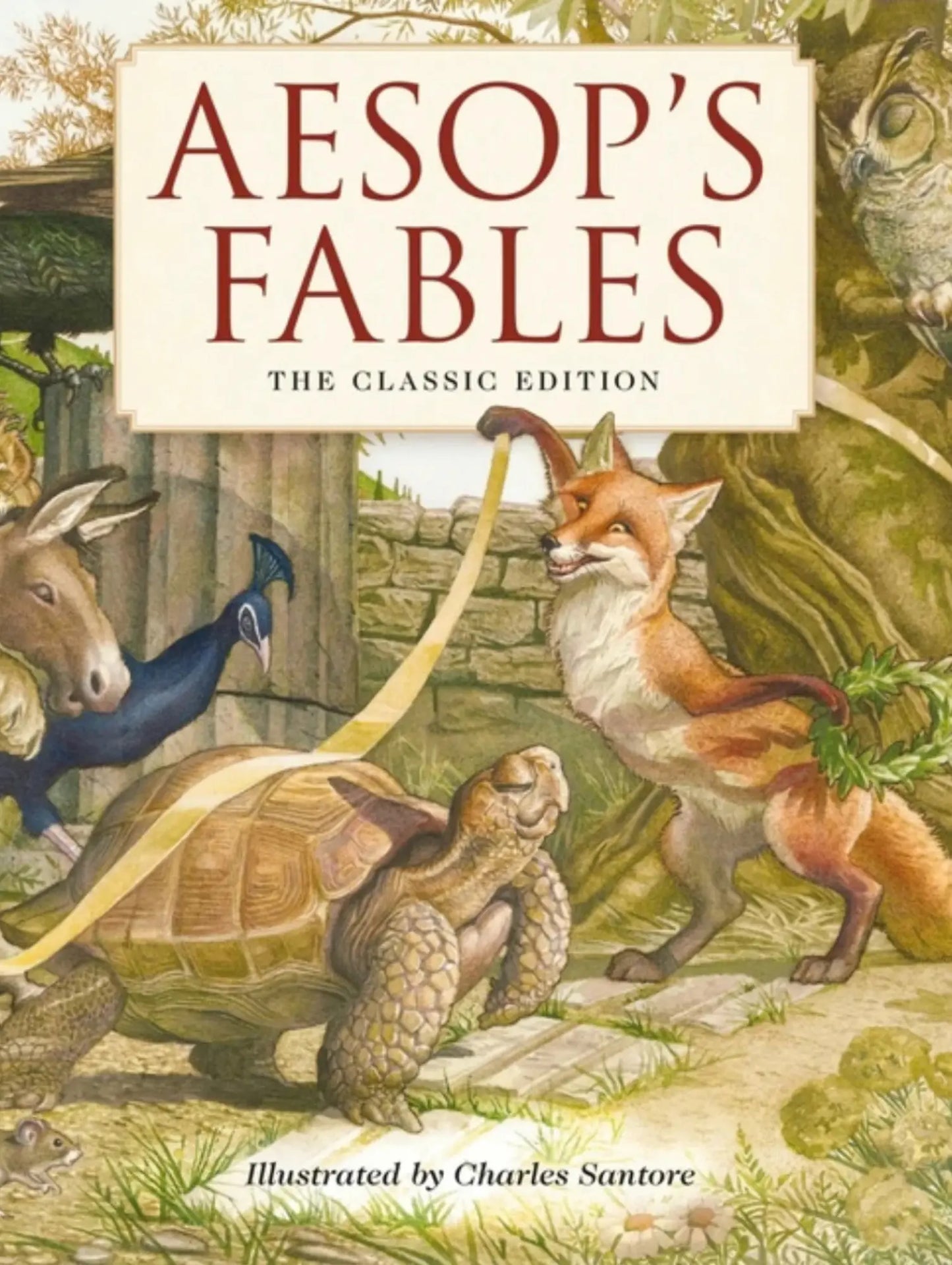 Book cover of 'Aesop's Fables' with illustrated animals and title text.