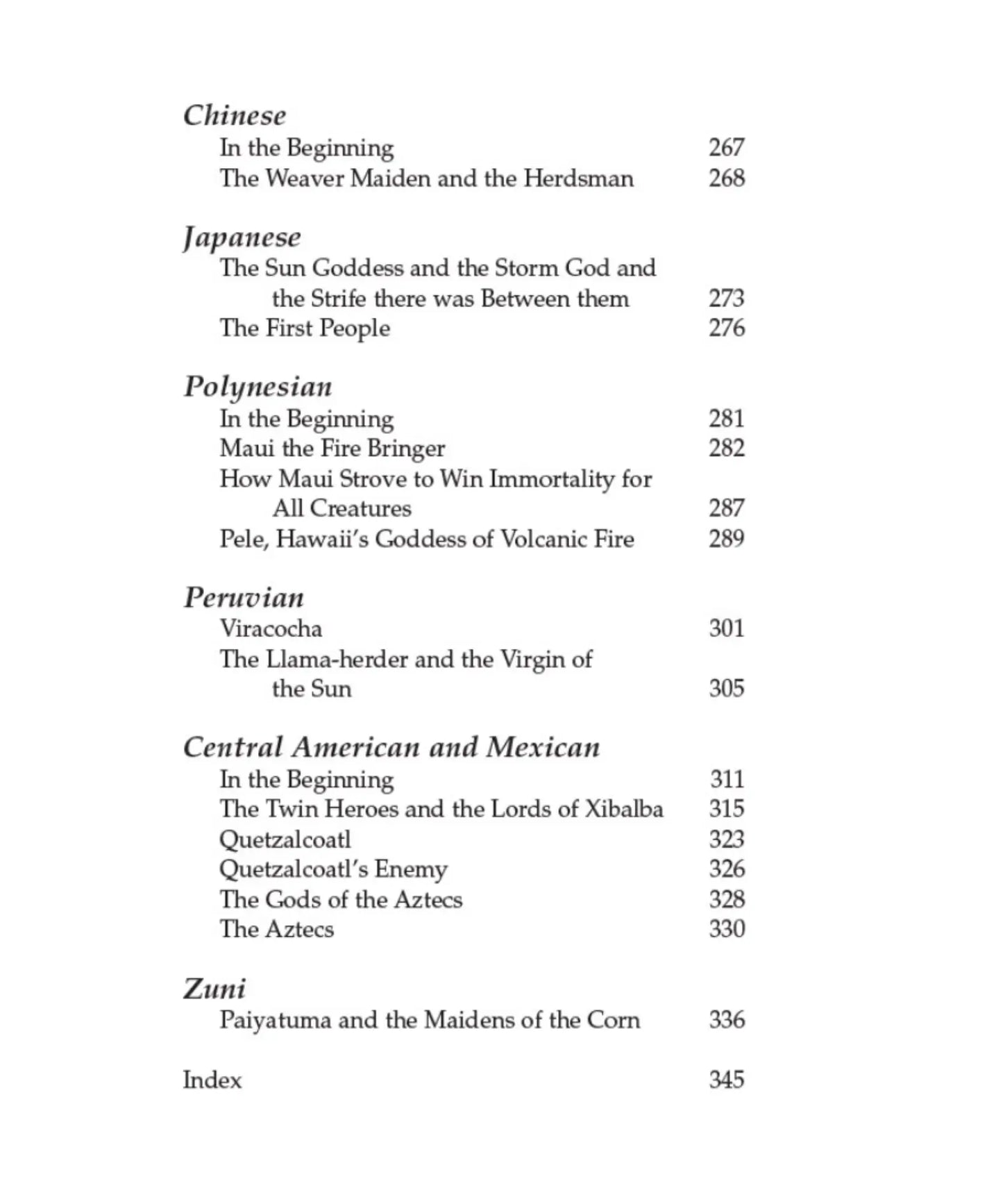 Table of contents with chapter titles and page numbers on a white background