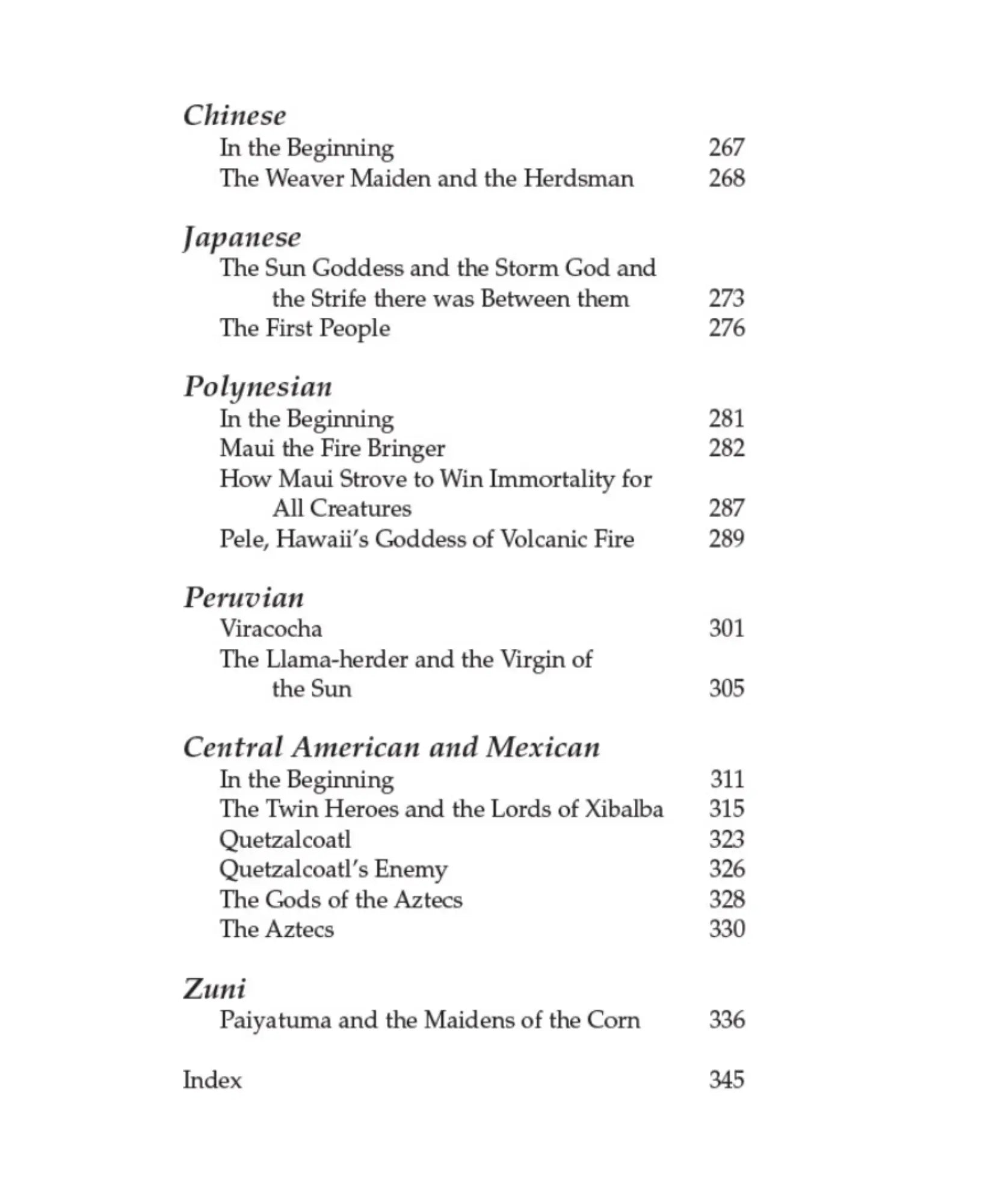 Table of contents with chapter titles and page numbers on a white background