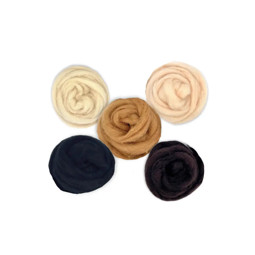 Animal Classics Corriedale wool sliver color 5-pack for needle felting animals on white background