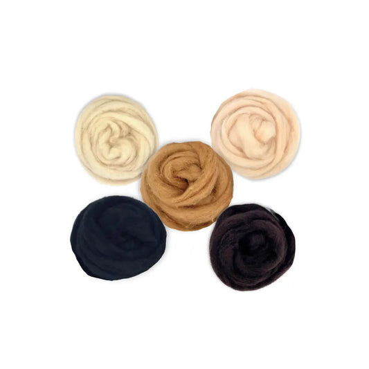Animal Classics Corriedale wool sliver color 5-pack for needle felting animals on white background