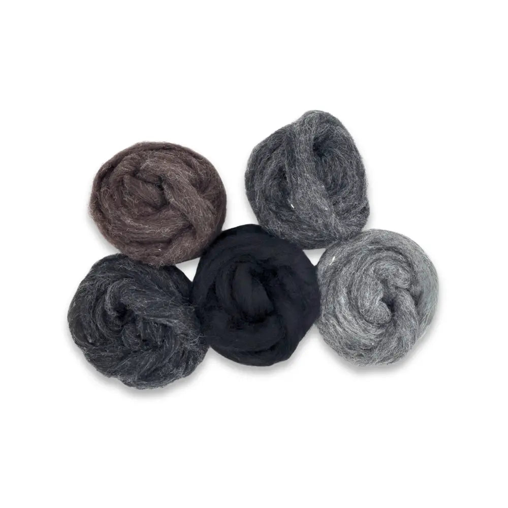 five dark colored Corriedale wool silver felt