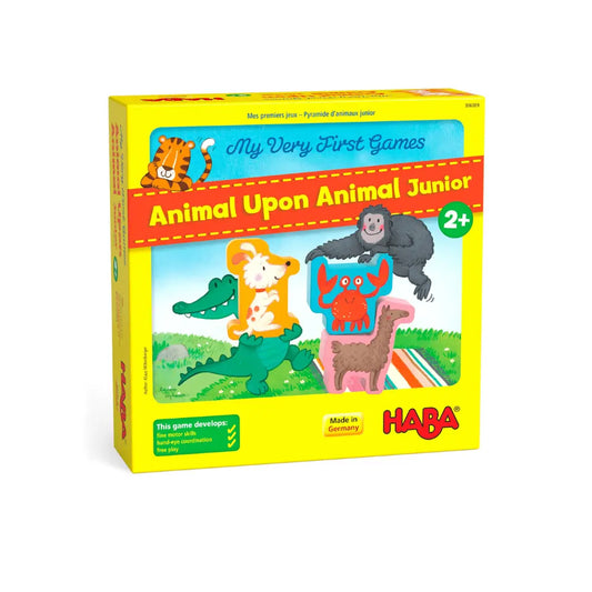 Front of Animal Upon Animal Junior stacking game box by HABA for toddlers