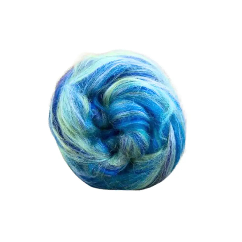 Aquarius green tonal merino and tussah silk wool top spinning fiber on white