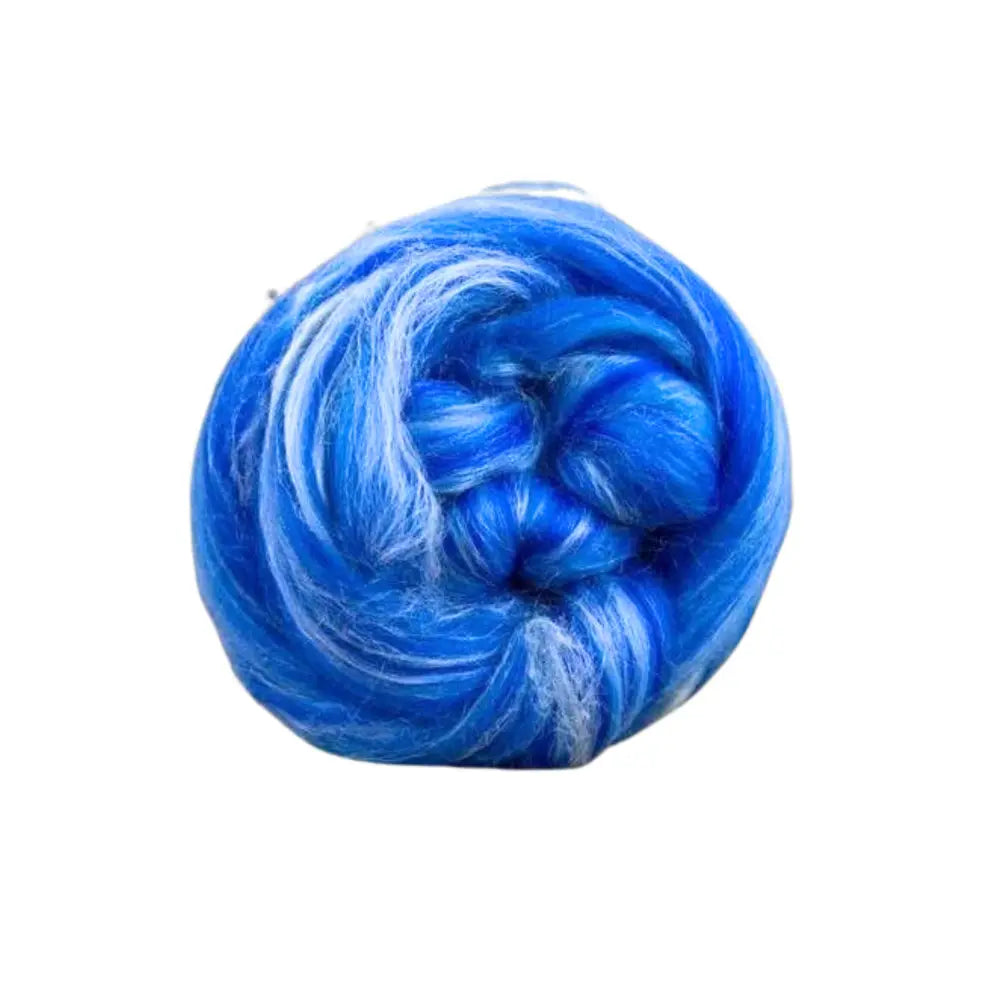 Aquila blue tonal merino and tussah silk wool top spinning fiber on white