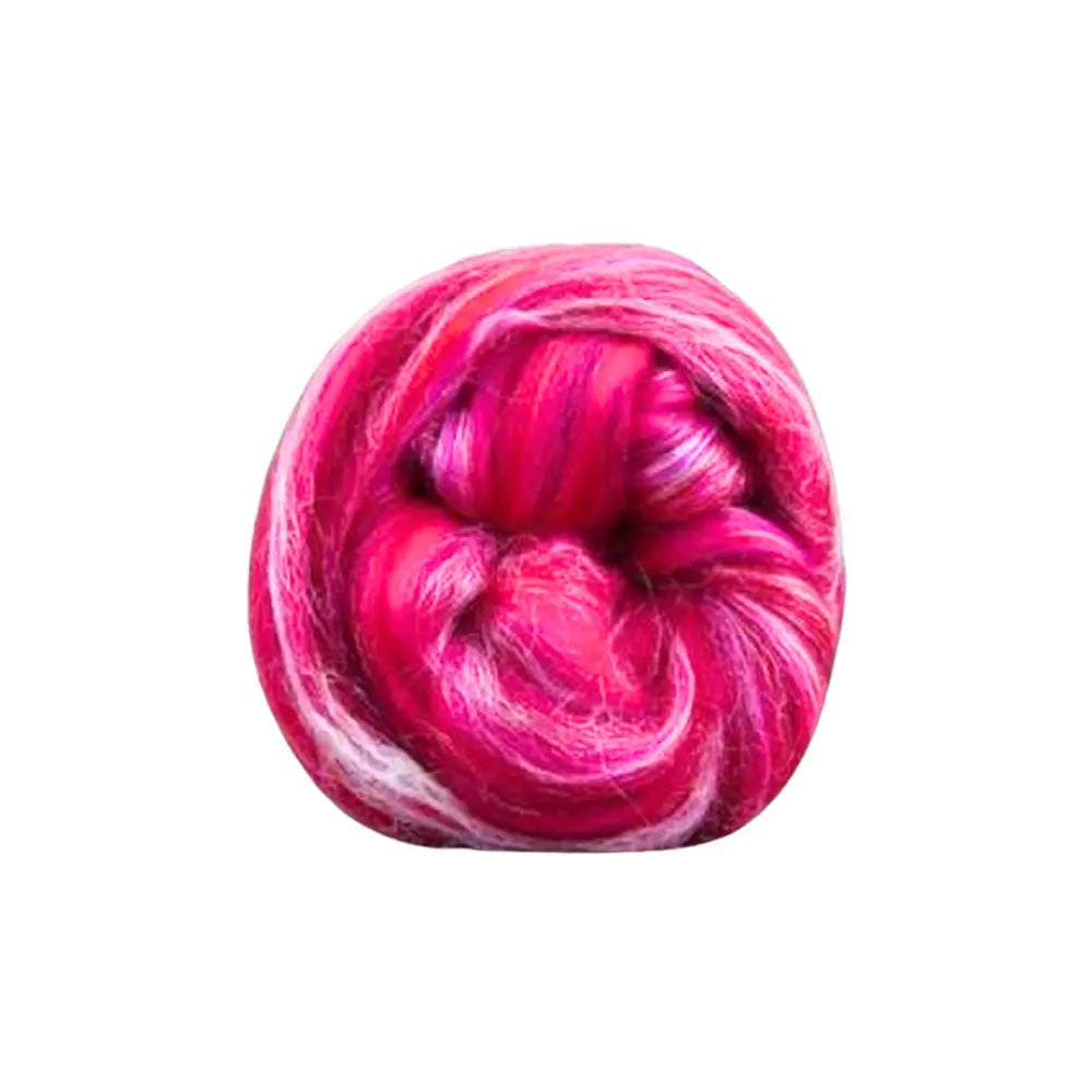 Aries pink tonal merino and tussah silk wool top spinning fiber on white
