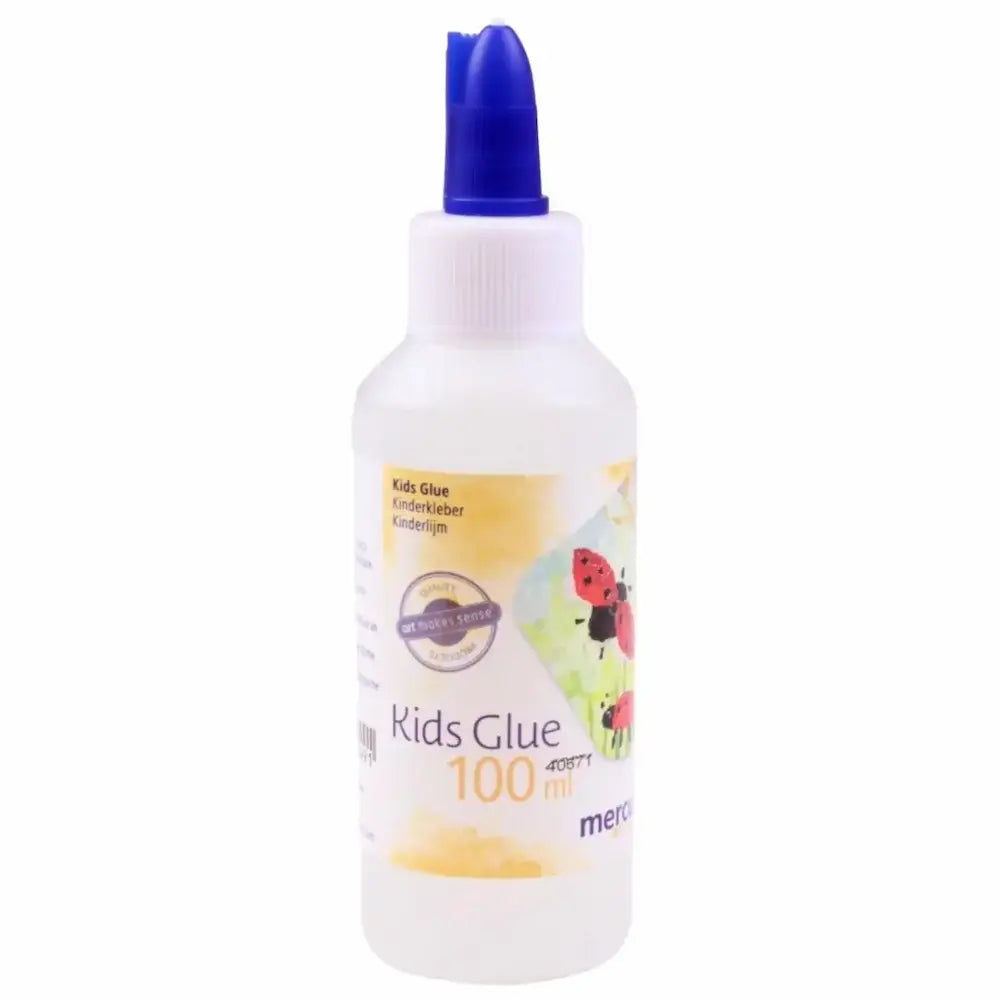 Bottle of Kids Glue with a purple cap on a white background