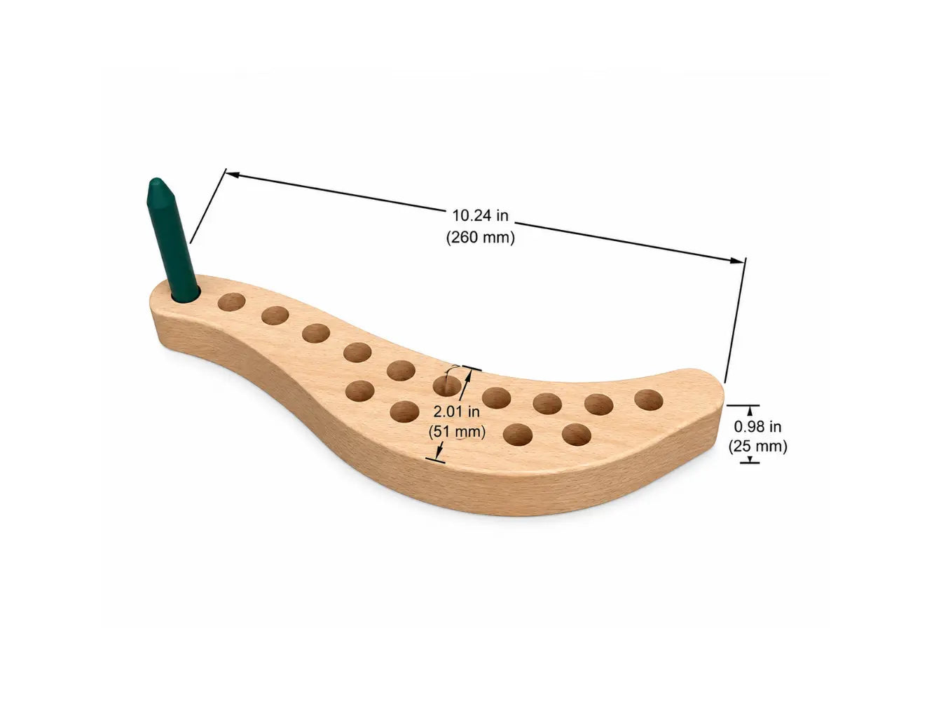 wooden crayon holder showing approximate dimensions