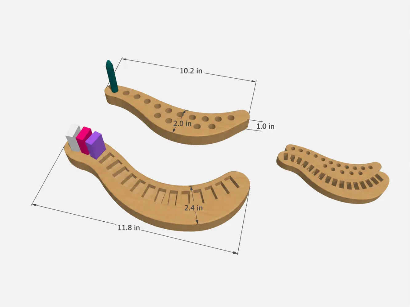 Wooden Crayon holder for stick and block crayons with dimensions