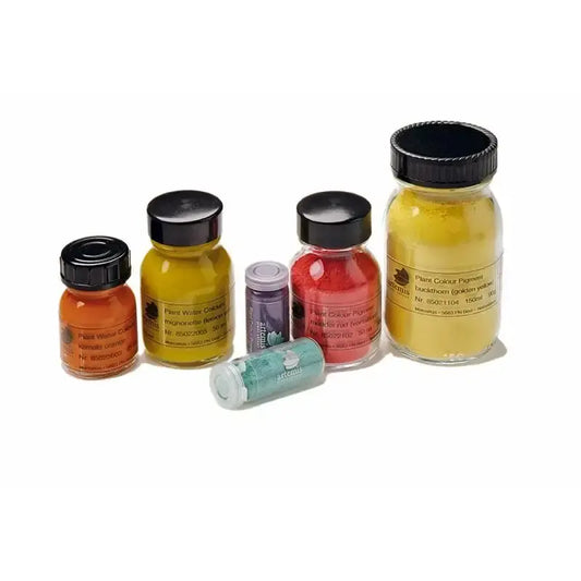 Natural plant pigment powder set in glass jars for making botanical watercolor paints