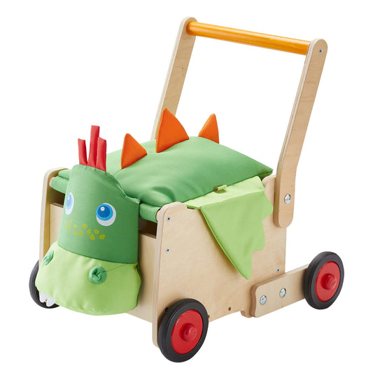 Children's toy cart with dinosaur design on a white background