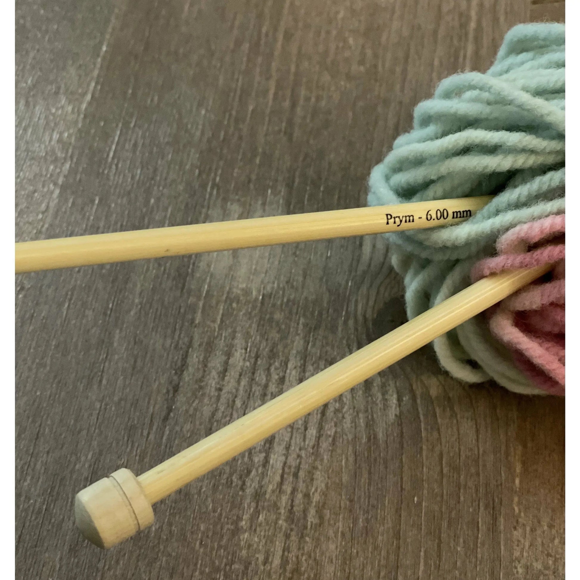 Prym Bamboo Single Point Knitting Needles for beginners in pastel rainbow yarn