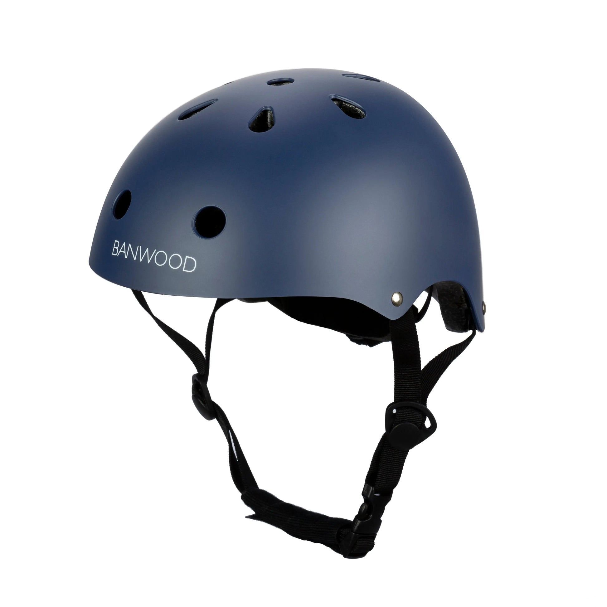 Blue helmet with 'Banwood' branding on a white background