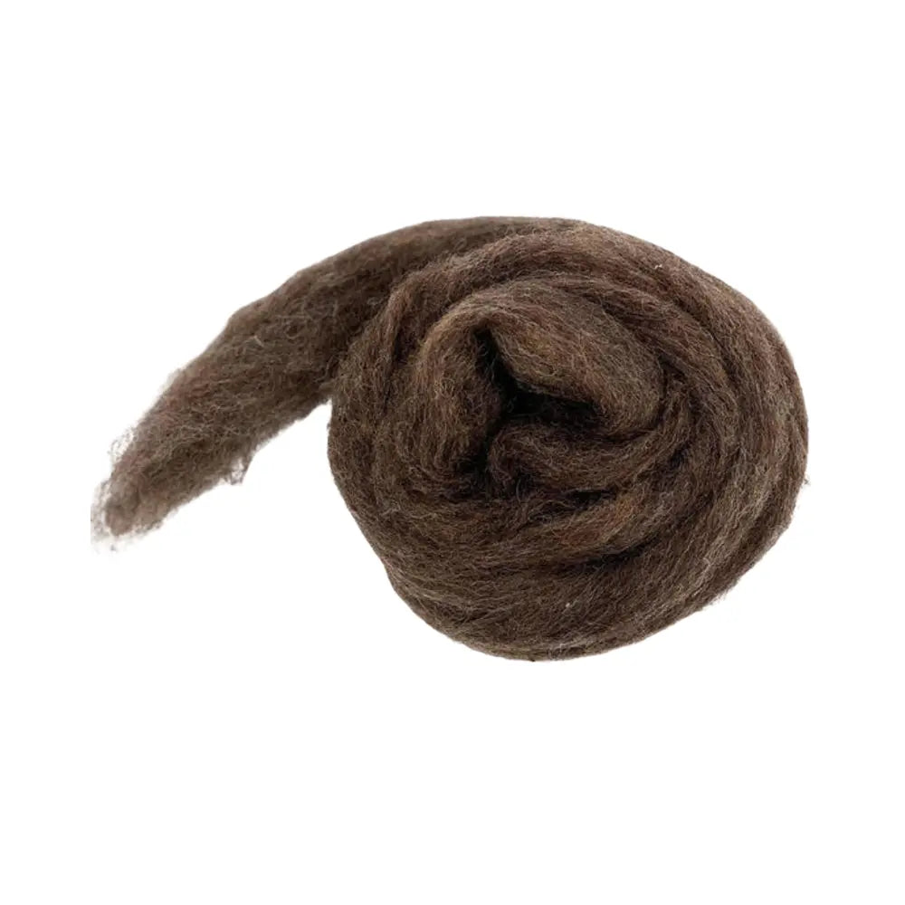 Bear brown carded corriedale wool sliver for needle felting and fiber art on white
